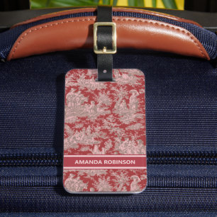 Elegant vintage red pink toile de jouy luggage tag