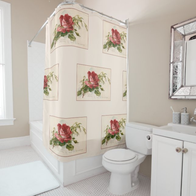 Elegant Vintage Red Rose Shower Curtain (In Situ)