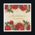 Elegant Vintage Red Roses 16th Birthday Napkin<br><div class="desc">16th birthday/Sweet 16 birthday party paper plates for her big celebration. Designed with beautiful and elegant vintage red roses and green leaves on a rustic champagne/tan-coloured background and personalised with her name.</div>