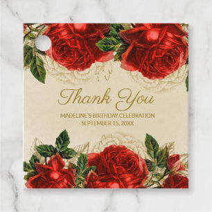 Elegant Vintage Red Roses Birthday Thank You Favour Tags
