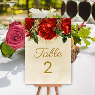 Elegant Vintage Red Roses Champagne Table 2 Table Number