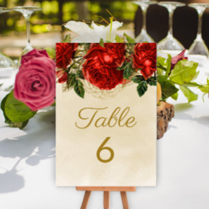 Elegant Vintage Red Roses Champagne Table 6 Number