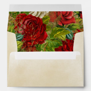 Elegant Vintage Red Roses Cream Tan Birthday Envelope