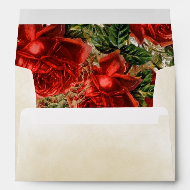 Elegant Vintage Red Roses Cream Tan Envelope (Back (Bottom))