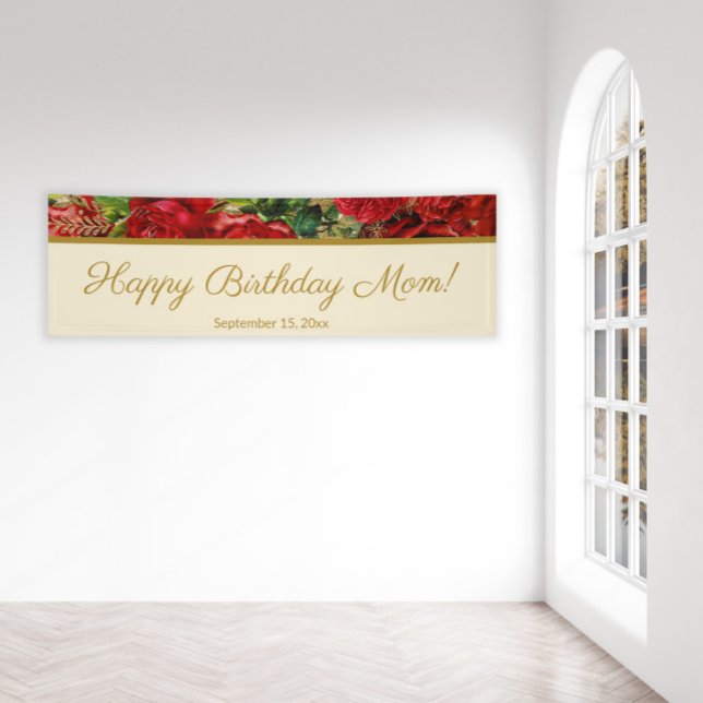 Elegant Vintage Red Roses Mother's  Birthday Banner (Creator Uploaded)