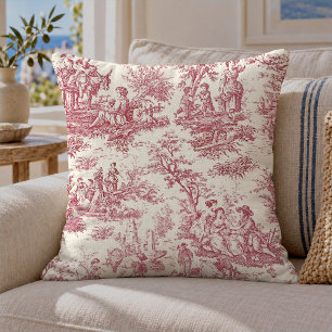 Elegant vintage red toile de jouy cushion