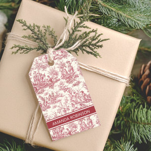 Elegant vintage red toile de jouy gift tags