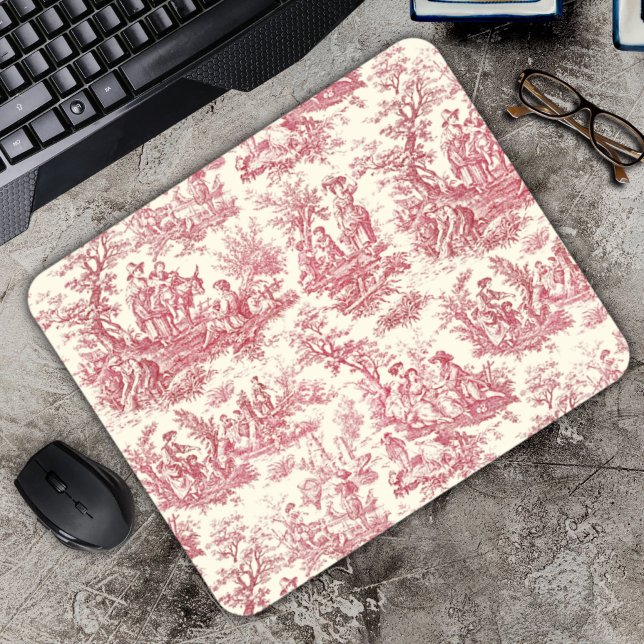 Elegant vintage red toile de jouy  mouse mat (Creator Uploaded)