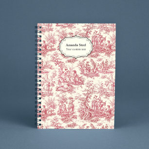Elegant vintage red toile de jouy notebook