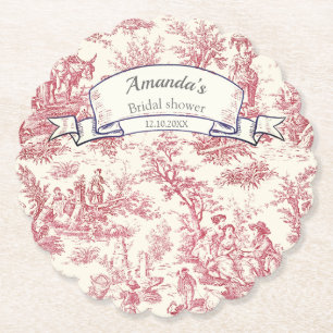Elegant vintage red toile de jouy paper coaster