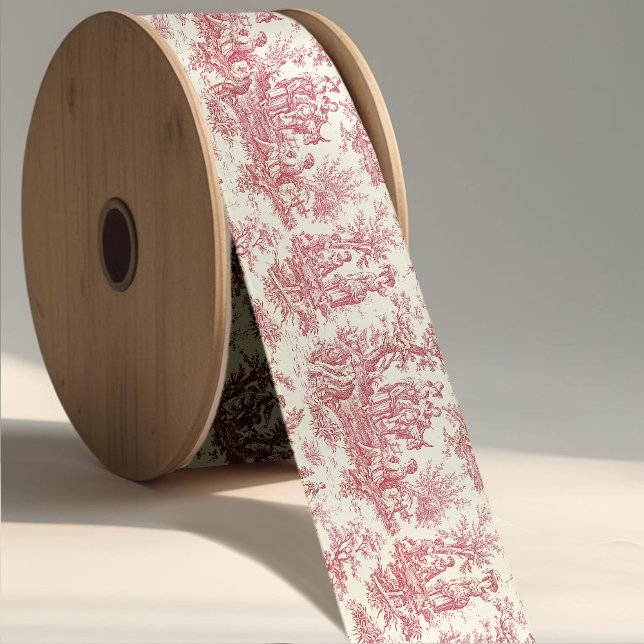 Elegant vintage red toile de jouy satin ribbon (Creator Uploaded)