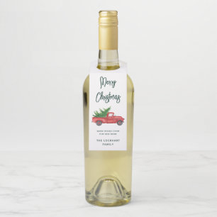 Elegant Vintage Red Truck Christmas Party Bottle Tag