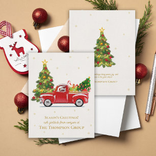 Elegant Vintage Red Truck Christmas Tree Business Holiday Card