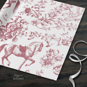 Elegant Vintage Red White Horse Floral Pattern Wrapping Paper