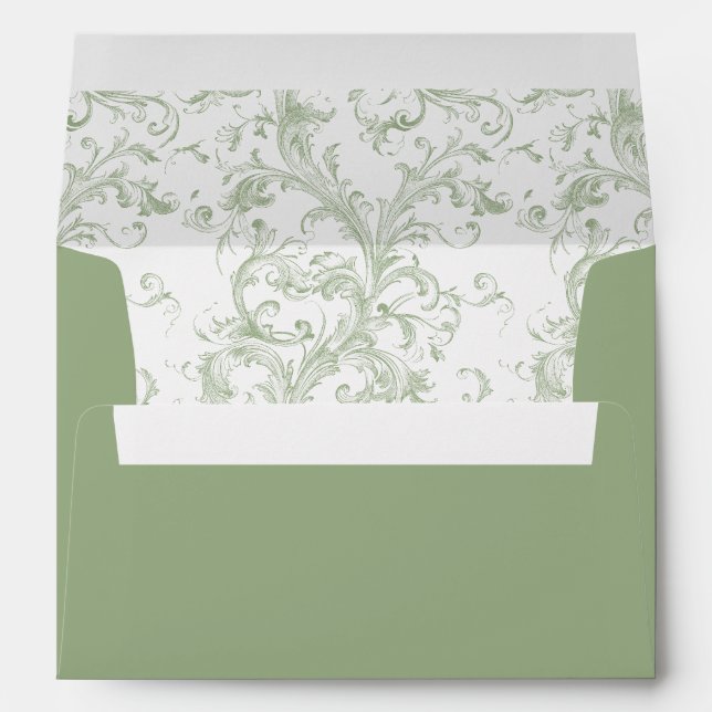 Elegant Vintage Regency Wedding Sage Green Envelope (Back (Bottom))