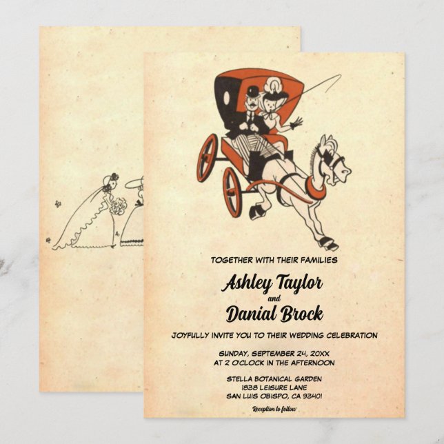 Elegant Vintage Retro 50s Couple Classic Wedding Invitation (Front/Back)