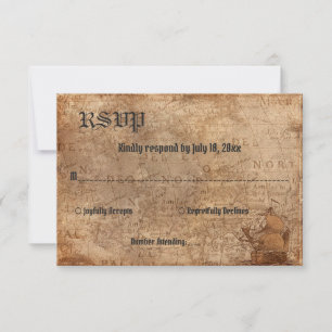 Elegant Vintage Retro Ancient Map Ship Wedding RSVP Card