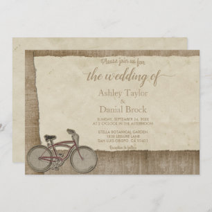 Elegant Vintage Retro Bicycle Rustic Wood Wedding Invitation