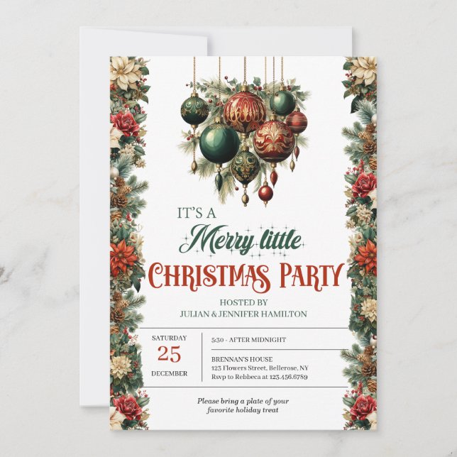 Elegant vintage retro classic bauble Christmas Invitation (Front)