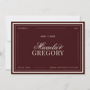 Elegant Vintage Retro Deep Red Old Money Wedding Save The Date