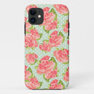 Elegant Vintage Retro Floral Print Pink Mint Girly iPhone 11 Case