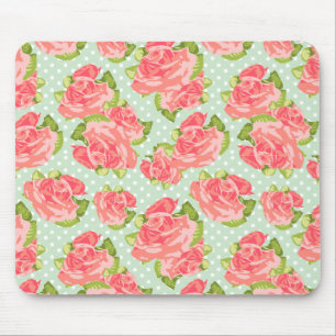 Elegant Vintage Retro Floral Print Pink Mint Girly Mouse Mat
