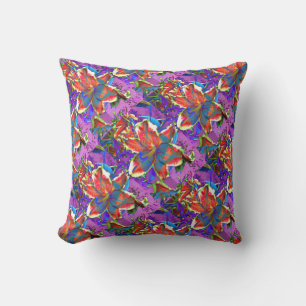 Elegant vintage Retro purple florals flowers Lily Cushion