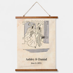 Elegant Vintage Retro Romantic Bride Groom Wedding Hanging Tapestry