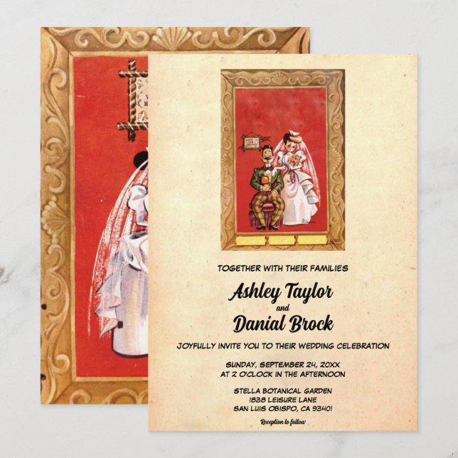 Elegant Vintage Retro Rustic Comic Book Wedding Invitation (Front/Back)