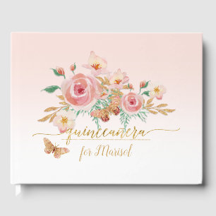 Elegant Vintage Retro Watercolor Floral Butterfly Guest Book