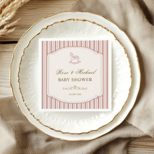 Elegant Vintage Rocking Horse Baby Shower Striped Napkin