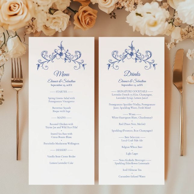 Elegant Vintage Romance Blue Food and Drinks Menu (Creator Uploaded)
