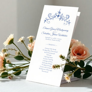 Elegant Vintage Romance Blue Wedding Program Card