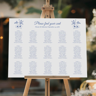 Elegant Vintage Romance Blue Wedding Seating Chart