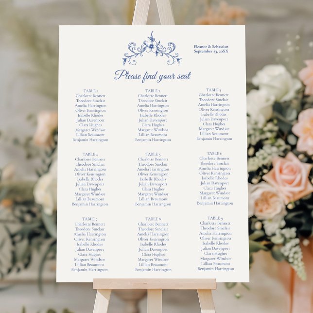 Elegant Vintage Romance Blue Wedding Seating Chart (Creator Uploaded)