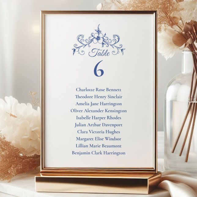 Elegant Vintage Romance Blue Wedding Seating Chart Invitation (Creator Uploaded)