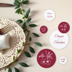 Elegant Vintage Romance Burgundy Floral Wedding Confetti