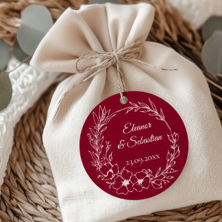 Elegant Vintage Romance Burgundy Floral Wedding Favour Tags