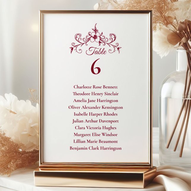 Elegant Vintage Romance Burgundy Seating Chart Invitation (Creator Uploaded)