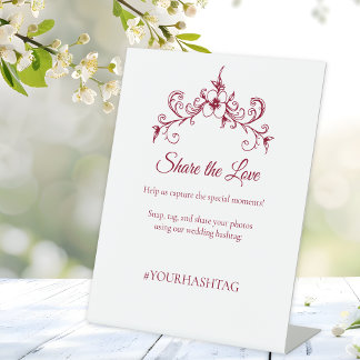Elegant Vintage Romance Burgundy Wedding Photos Pedestal Sign