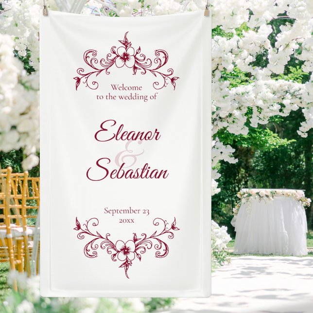 Elegant Vintage Romance Burgundy Wedding Welcome Banner (Creator Uploaded)