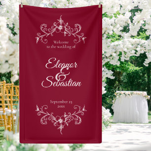 Elegant Vintage Romance Burgundy Wedding Welcome Banner