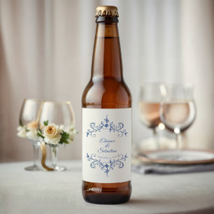 Elegant Vintage Romance Dusty Blue Floral Wedding Beer Bottle Label