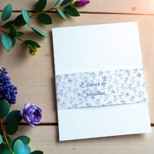 Elegant Vintage Romance Dusty Blue Floral Wedding Invitation Belly Band