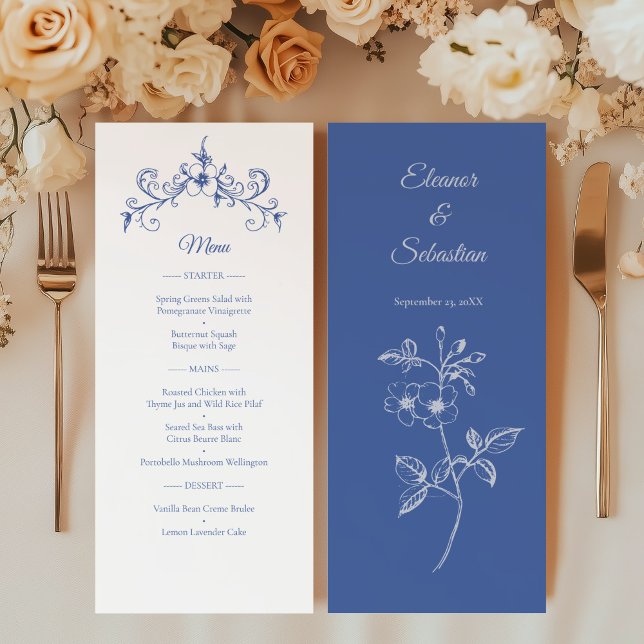Elegant Vintage Romance Dusty Blue Wedding Menu (Creator Uploaded)