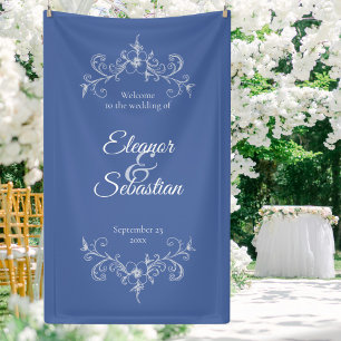 Elegant Vintage Romance Dusty Blue Wedding Welcome Banner