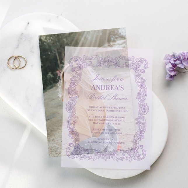 Elegant Vintage Romantic Lavender Bridal Shower Vellum Invitations (Elegant Vintage Romantic Lavender Bridal Shower Vellum Invitations)
