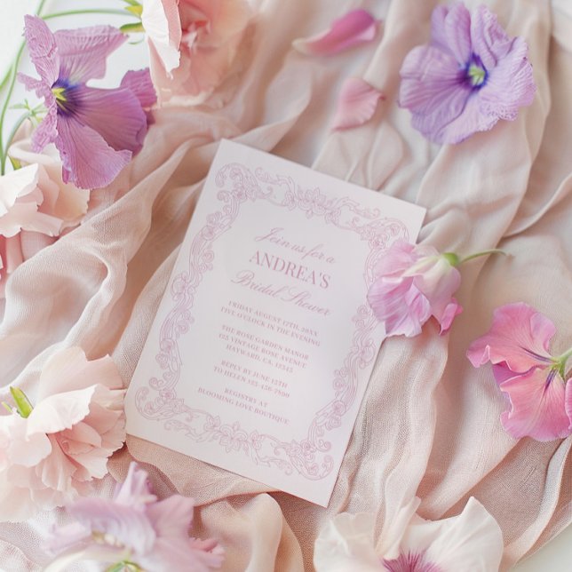 Elegant Vintage Romantic Pink Bridal Shower Invitation (Elegant Vintage Romantic Pink Bridal Shower Invitation)