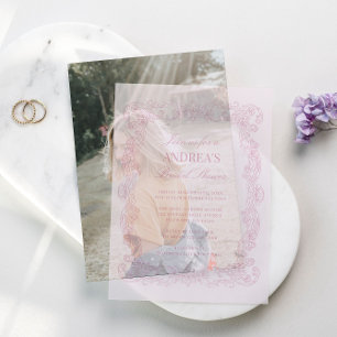 Elegant Vintage Romantic Pink Bridal Shower Vellum Invitations