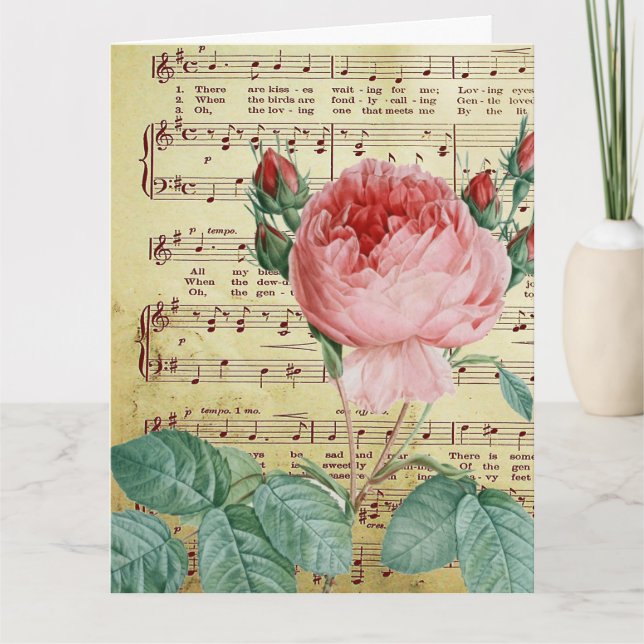Elegant Vintage Romantic Rose Antique Music Notes (Front)
